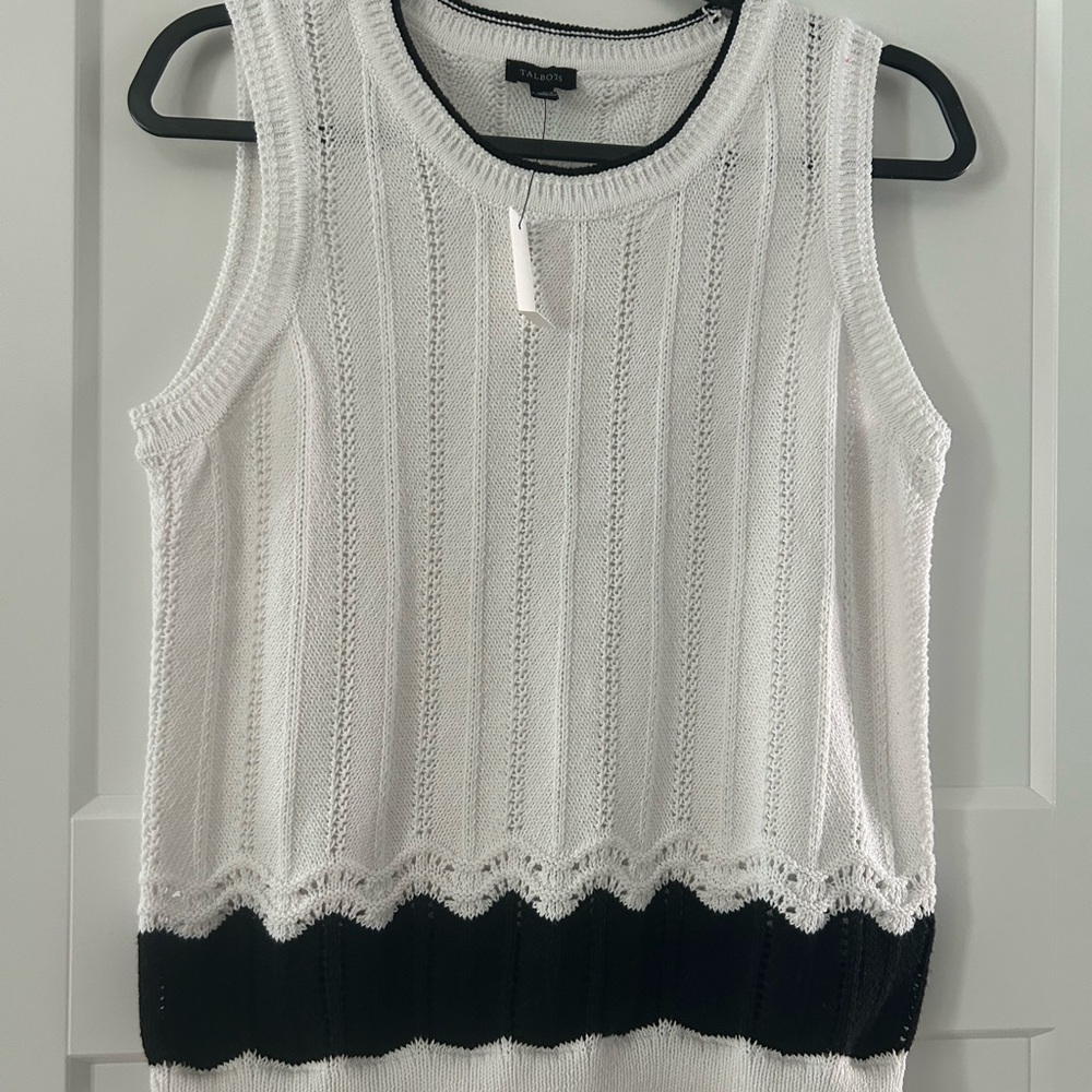 Talbots Ribbed White and Cream Tank Top